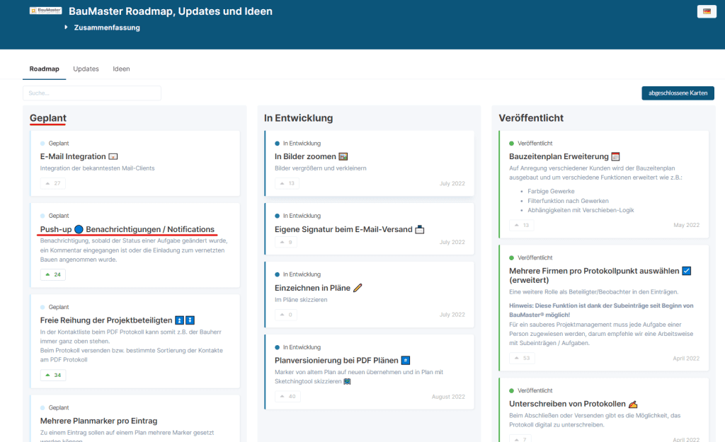 Roadmap für Use case