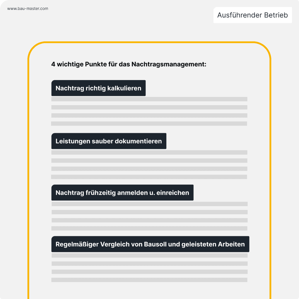 Nachtragsmanagement Auftraggeber Punkte
