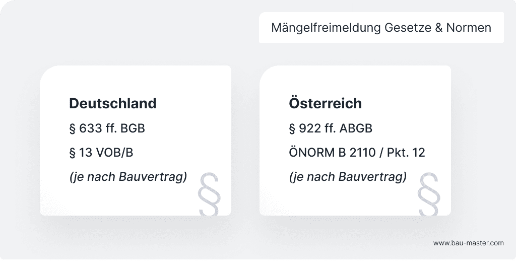 Mängelfreimeldung Gesetze & Normen