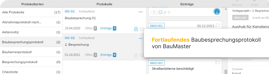 Baustellenprotokoll für Jour Fixe