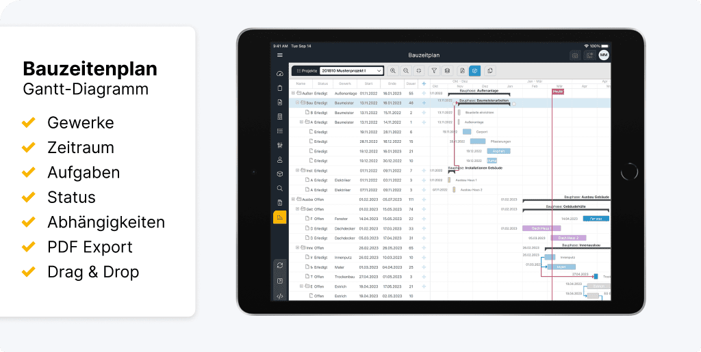 Hausbau Zeitplan Gantt Ansicht
