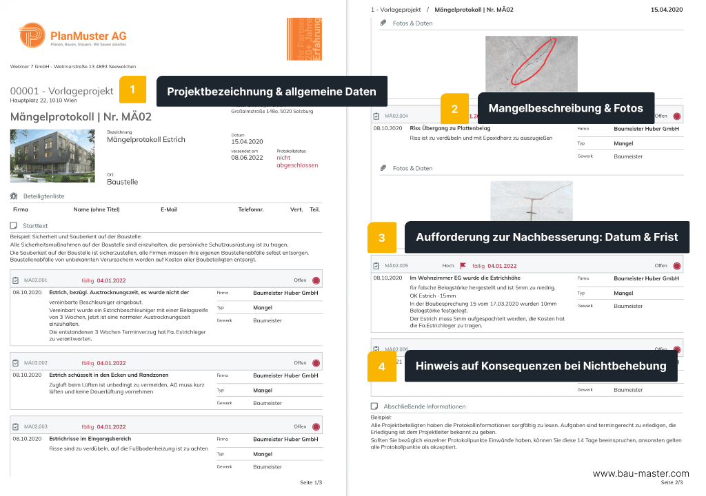 Mängelbeseitigung Beispiel