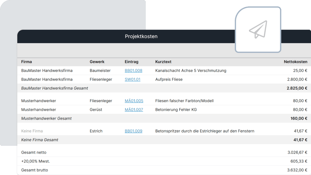 Baukostenmanagement Software Screen2