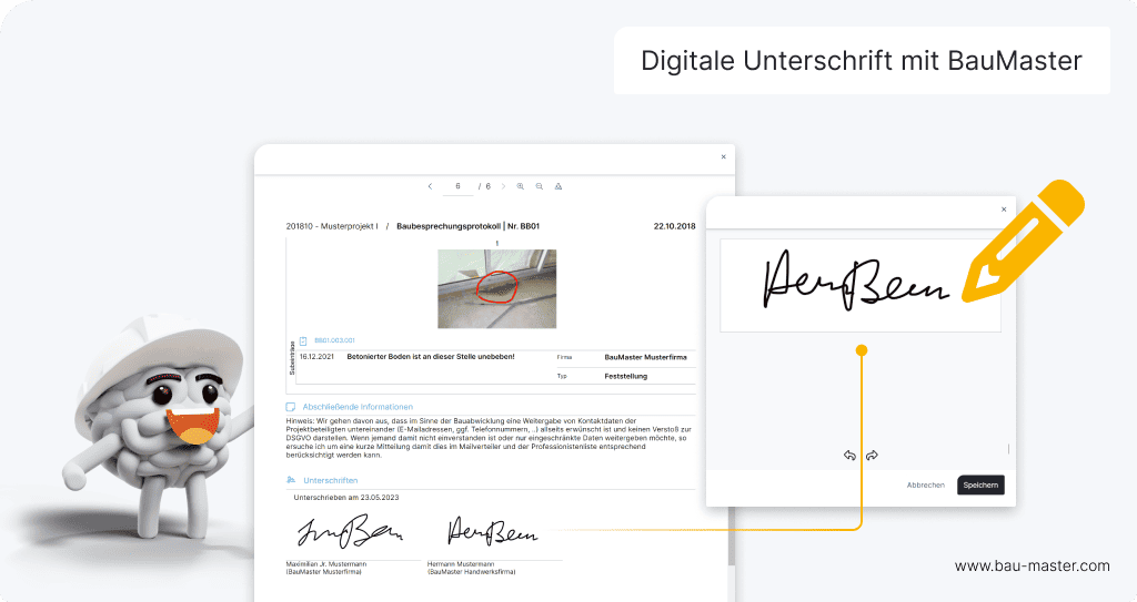 Fertigstellungsanzeige digitale Unterschrift