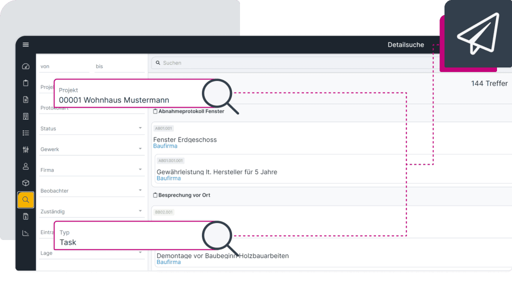 BauMaster Funktionen - Suchergebnis versenden