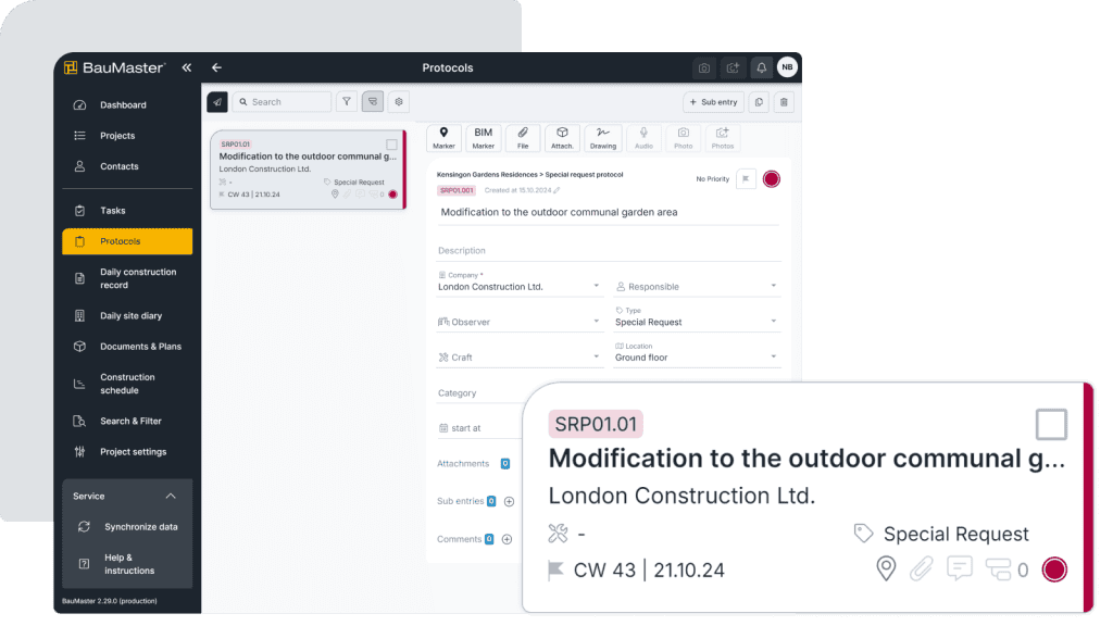 Change order management software - Screen 1