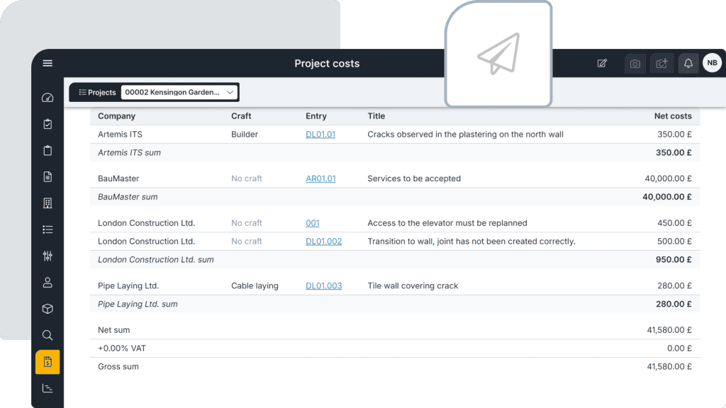 Construction cost management software - Screen 2