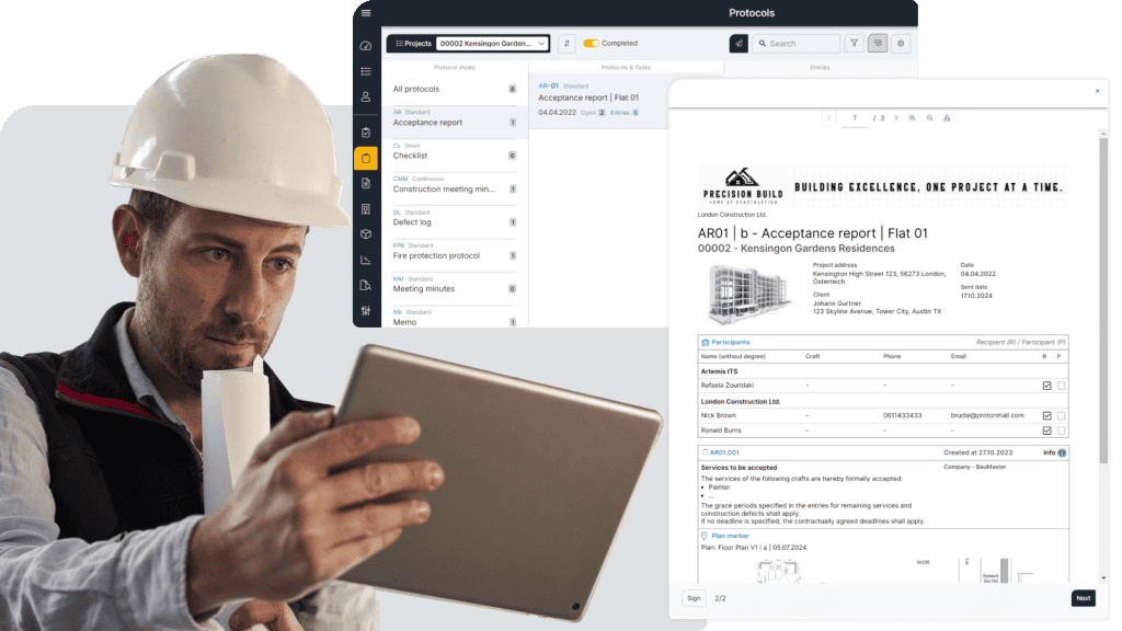 Construction inspection software - Screen 1