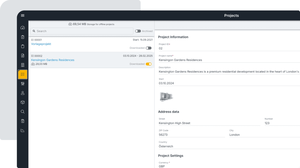 Construction project management software - Screen 1