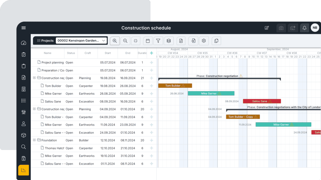 Construction scheduling software - Screen 1