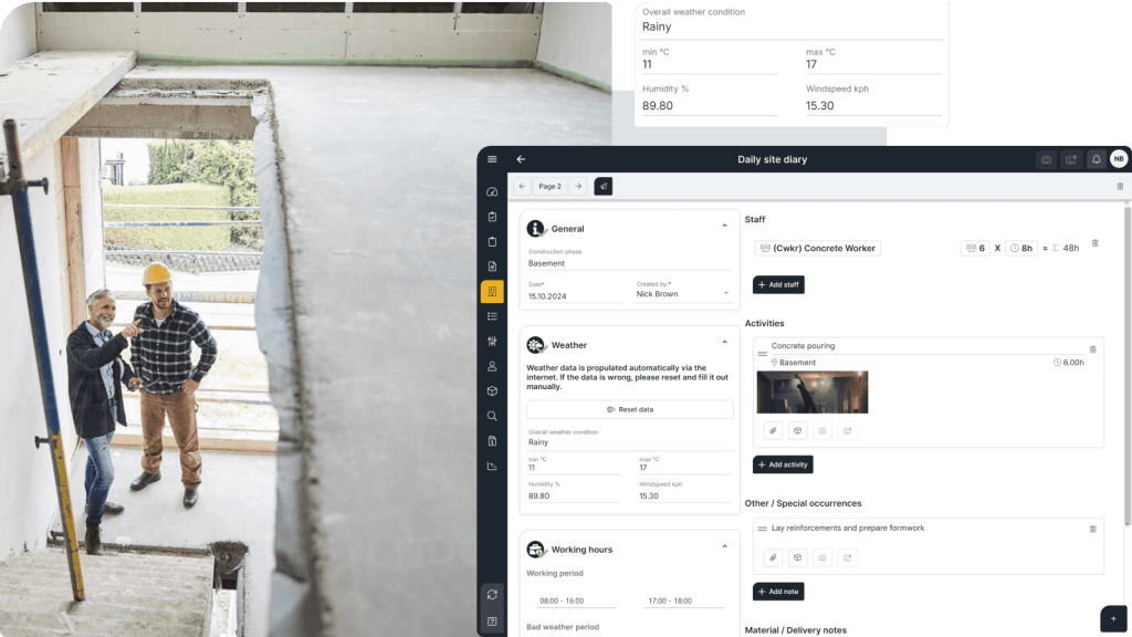 site diary - screen 1